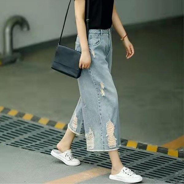 arrival summer korean style loose women jean elastic waist calf length pants hole design cotton denim wide leg jeans p20, Blue
arrival summer korean style loose women jean elastic waist calf length pants hole design cotton denim wide leg jeans p20, Blue