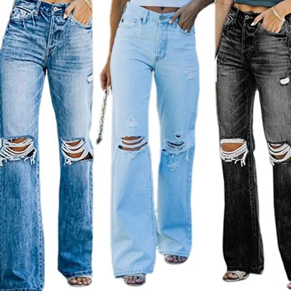 women's jeans women summer high waist denim washed ripped hole straight casual jean ladies full length pants, Blue
women's jeans women summer high waist denim washed ripped hole straight casual jean ladies full length pants, Blue