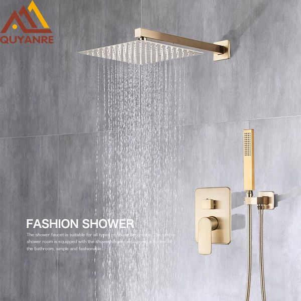quyanre brushed gold shower faucets set bathroom wall mounted shower system embedded box mixer tap rainfall faucet
quyanre brushed gold shower faucets set bathroom wall mounted shower system embedded box mixer tap rainfall faucet