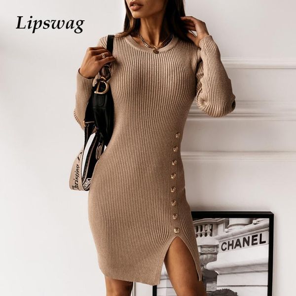 casual dresses 2021 autumn elegant ribbed knit dress women o neck slim split mini party office lady solid button long sleeve, Black;gray
casual dresses 2021 autumn elegant ribbed knit dress women o neck slim split mini party office lady solid button long sleeve, Black;gray