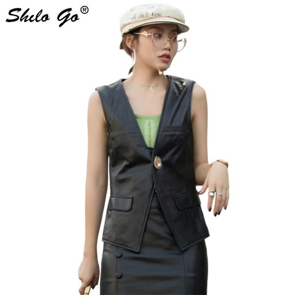 women's vests genuine leather vest elegant minimalist v neck single button sleeveless coats women autumn office lady workwear outwear, Black;white
women's vests genuine leather vest elegant minimalist v neck single button sleeveless coats women autumn office lady workwear outwear, Black;white