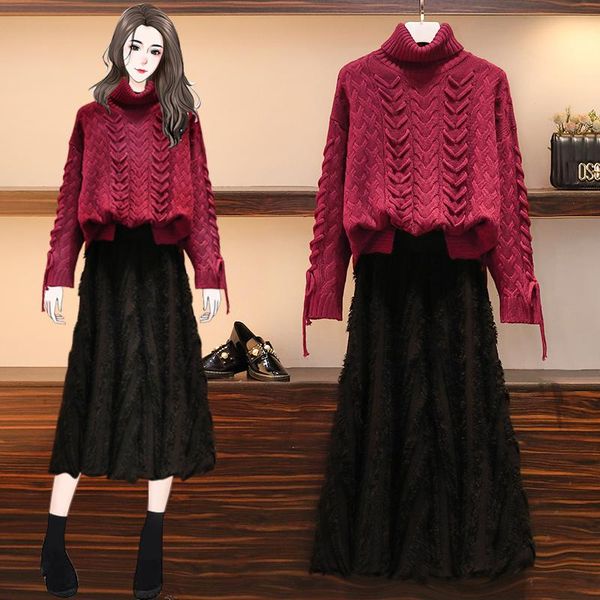 two piece dress big sizes sweater turtle neck twisted sweet flower black pleated skirt leisure suits pcs women outfit knit, White
two piece dress big sizes sweater turtle neck twisted sweet flower black pleated skirt leisure suits pcs women outfit knit, White