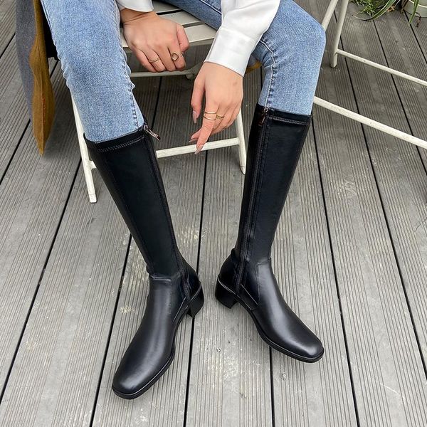 boots 2021 winter handmade custom youth style square toe fashion, Black