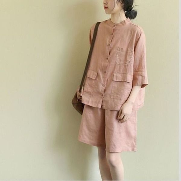 women's t-shirt summer suits large size loose literary short-sleeved shirt solid color five-point pants female casual two piece se, White
women's t-shirt summer suits large size loose literary short-sleeved shirt solid color five-point pants female casual two piece se, White