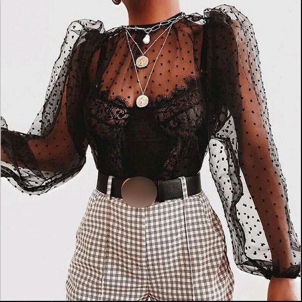 women polka dot blouse see through sheer mesh long puff sleeve clubwear turtleneck party streetwear shirts vestidos, White
women polka dot blouse see through sheer mesh long puff sleeve clubwear turtleneck party streetwear shirts vestidos, White