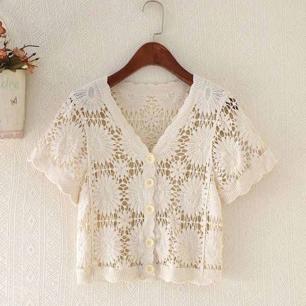 women's knits & tees knit short-sleeved 2021 cardigan thin short v-neck summer lace outer wear, White
women's knits & tees knit short-sleeved 2021 cardigan thin short v-neck summer lace outer wear, White