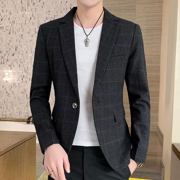 men's suits & blazers autumn korean fashion plaid men slim fit casual business suit jacket one buckle wedding social dress coat clothin, White;black
men's suits & blazers autumn korean fashion plaid men slim fit casual business suit jacket one buckle wedding social dress coat clothin, White;black