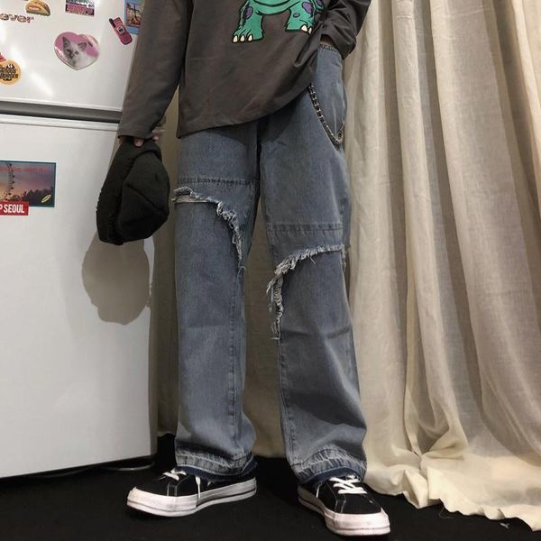 men's jeans baggy men hong-kong style washing stitching straight wide-leg trousers couples spring korean loose mid-waist gothic pants, Blue
men's jeans baggy men hong-kong style washing stitching straight wide-leg trousers couples spring korean loose mid-waist gothic pants, Blue