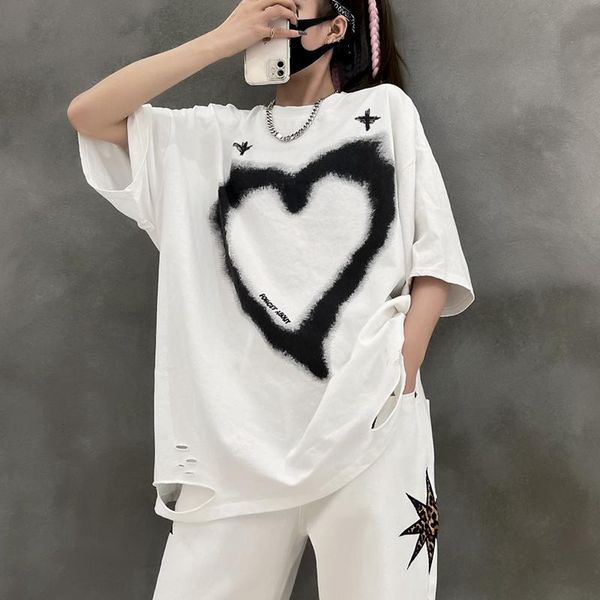 women's t-shirt loose love heart print hole design t shirt chic high street fashion casual woman tshirts 2021 summer tide all match tee, White
women's t-shirt loose love heart print hole design t shirt chic high street fashion casual woman tshirts 2021 summer tide all match tee, White