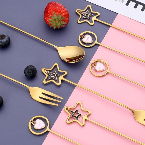 spoons 304 stainless steel star love pendant fork spoon tableware japanese korean gold color fruit dessert coffee give 
spoons 304 stainless steel star love pendant fork spoon tableware japanese korean gold color fruit dessert coffee give