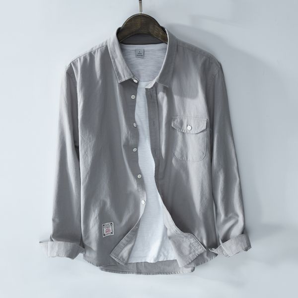2021 new 100% cotton simple gray men's retro long sleeve turn-down collar shirt mens autumn solid shirts male chemise camisa 0rh0, White
2021 new 100% cotton simple gray men's retro long sleeve turn-down collar shirt mens autumn solid shirts male chemise camisa 0rh0, White