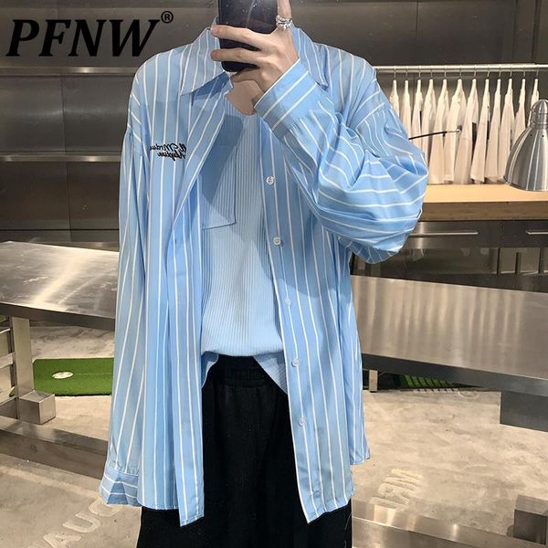 men's casual shirts pfnw 2021 embroidery patchwork striped single breasted shirt fashion loose ins lapel long sleeve spring autumn 21d3, White;black
men's casual shirts pfnw 2021 embroidery patchwork striped single breasted shirt fashion loose ins lapel long sleeve spring autumn 21d3, White;black