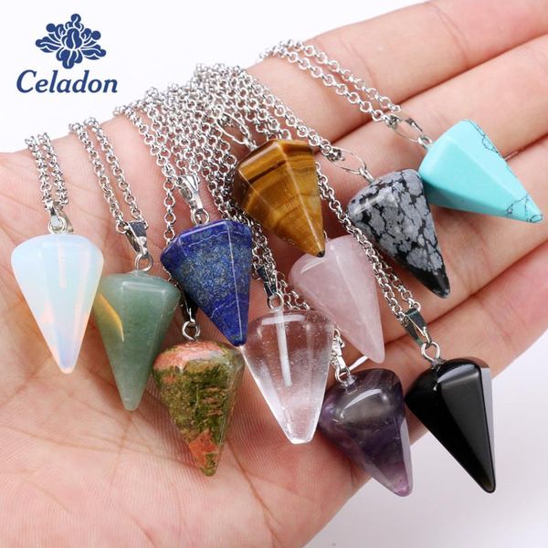 pendant necklaces trendy 1pce/bag female natural stone conical section crystal necklace ten style for selection snake chain jewelry, Silver 
pendant necklaces trendy 1pce/bag female natural stone conical section crystal necklace ten style for selection snake chain jewelry, Silver