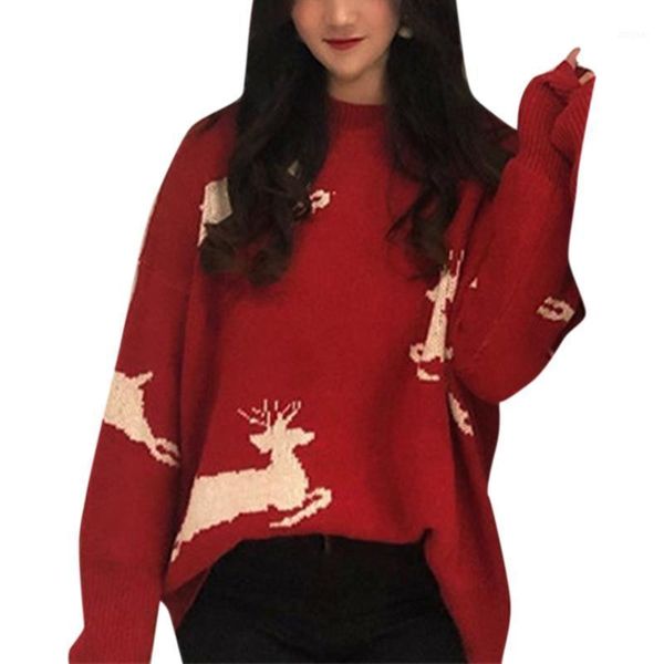 women christmas red printed long sleeve warm knitted sweater pullover loose casual round neck xmas knitwear women's sweaters, White;black
women christmas red printed long sleeve warm knitted sweater pullover loose casual round neck xmas knitwear women's sweaters, White;black