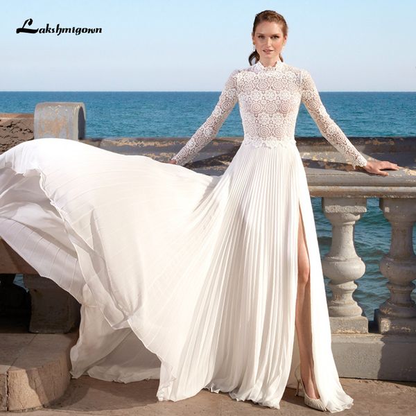 new simple wedding 2021 long sleeve neck open back chiffon beach a-line bridal gowns with high slit 4kw4, White
new simple wedding 2021 long sleeve neck open back chiffon beach a-line bridal gowns with high slit 4kw4, White