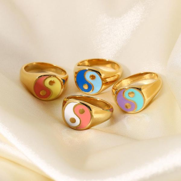 cluster rings gold plated stainless steel colorful dripping oil yin yang chunky for women candy color ba gua waterproof jewelry, Golden;silver
cluster rings gold plated stainless steel colorful dripping oil yin yang chunky for women candy color ba gua waterproof jewelry, Golden;silver