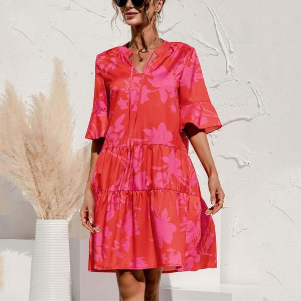 ethnic clothing summer cake stitching dress women's floral printing v-neck flared sleeve loose mini female, Red
ethnic clothing summer cake stitching dress women's floral printing v-neck flared sleeve loose mini female, Red