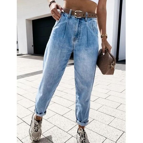 women's jeans casual trousers high waist washed, Blue
women's jeans casual trousers high waist washed, Blue
