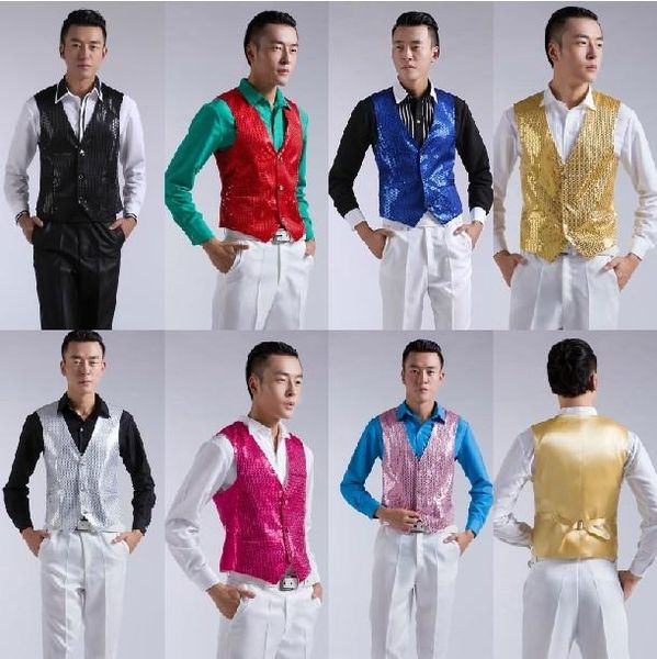 men's vests performance sequined vest rose red pink blue black gold silver yellow dance blazer homme, Black;white
men's vests performance sequined vest rose red pink blue black gold silver yellow dance blazer homme, Black;white
