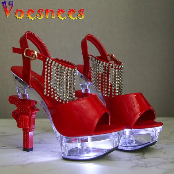 voesnees glowing womens shoes 2021 new patent leather rhinestone summer female sandals pistol heel 14cm high heels wedding shoes, Black 
voesnees glowing womens shoes 2021 new patent leather rhinestone summer female sandals pistol heel 14cm high heels wedding shoes, Black