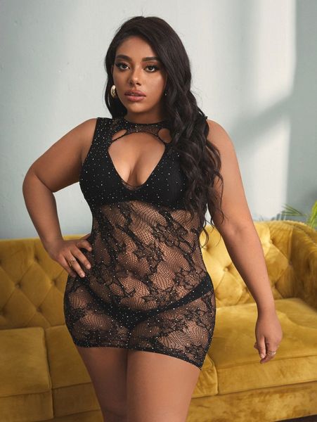 plus rhinestone studded fishnet dress 69o1#, Black;white
plus rhinestone studded fishnet dress 69o1#, Black;white