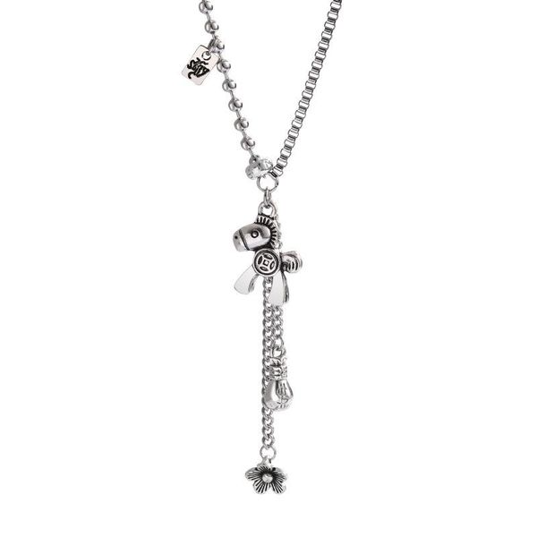 chains 2021 fashion hip hop pony pendant necklace temperament personality long sweater chain, Silver
chains 2021 fashion hip hop pony pendant necklace temperament personality long sweater chain, Silver