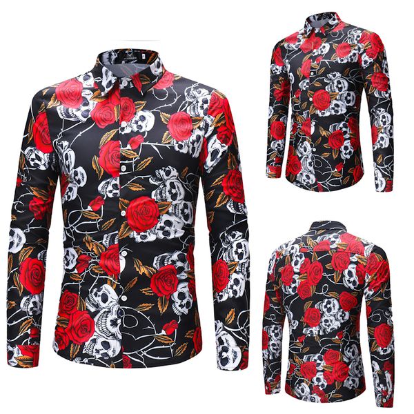 2021 strange casual shirt men vintage skulls rose flowers print men's dress shirts long sleeves slim fit social male plus size, White;black
2021 strange casual shirt men vintage skulls rose flowers print men's dress shirts long sleeves slim fit social male plus size, White;black