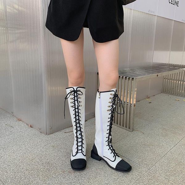 boots women motorcycle booties black white knee woman round toe flat heels cross tied lace up shoes mixed color patent leather
boots women motorcycle booties black white knee woman round toe flat heels cross tied lace up shoes mixed color patent leather