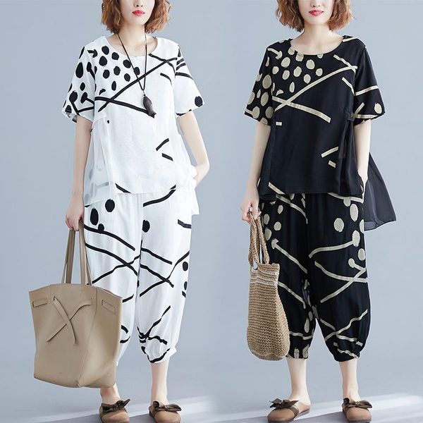 women's two piece pants 2021 summer fashion high-quality round neck + seven-point harem cotton and linen two-piece suit trend h115, White
women's two piece pants 2021 summer fashion high-quality round neck + seven-point harem cotton and linen two-piece suit trend h115, White