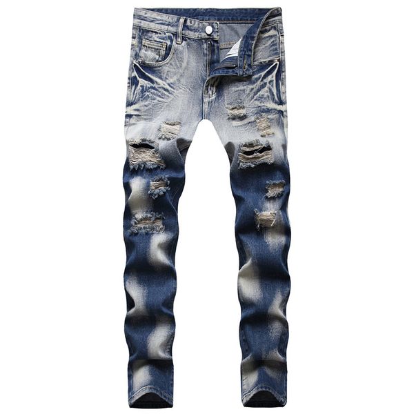 men ripped slim fit jeans hole destroyed skinny straight leg washed frayed motocycle denim pants hip hop stretch biker men's distressed, Blue
men ripped slim fit jeans hole destroyed skinny straight leg washed frayed motocycle denim pants hip hop stretch biker men's distressed, Blue