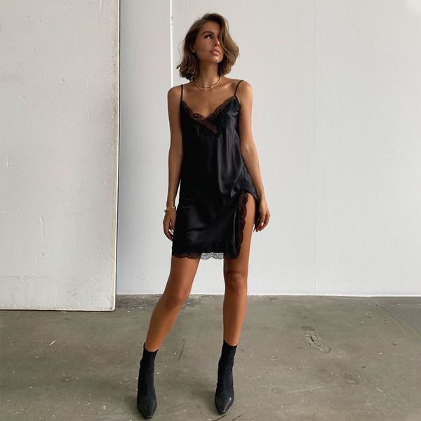 summer style 2021 new arrivals dress spaghetti strap lace split khaki black solid elegant evening party dress vestidos, Black;gray
summer style 2021 new arrivals dress spaghetti strap lace split khaki black solid elegant evening party dress vestidos, Black;gray
