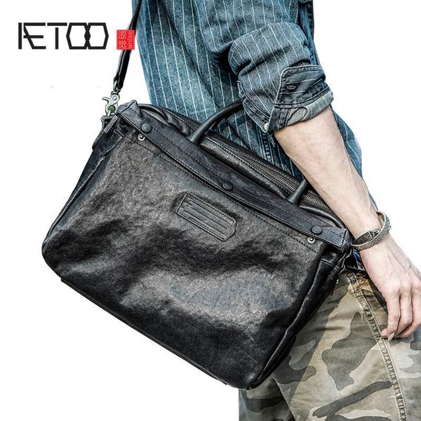 

HBP AETOO Business Casual Plant Tanning Cowhide Briefcase, Computer Bag, Retro Hand-held, Bag Men's Fashion Shoulder Bag, Black