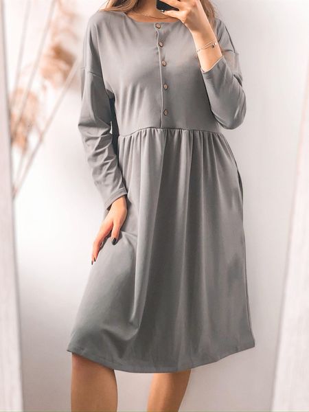 2021 women new casual mid-calf solid o-neck long sleeve buttons loose a-line soft streetwear elegant vintage party autumn vqtf, Black;gray
2021 women new casual mid-calf solid o-neck long sleeve buttons loose a-line soft streetwear elegant vintage party autumn vqtf, Black;gray