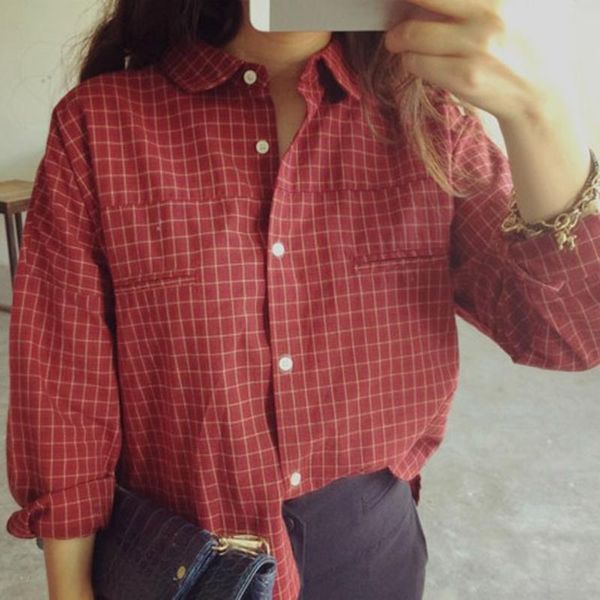 women's blouses & shirts women plaid long sleeve slim casual office button midi blouse, White
women's blouses & shirts women plaid long sleeve slim casual office button midi blouse, White