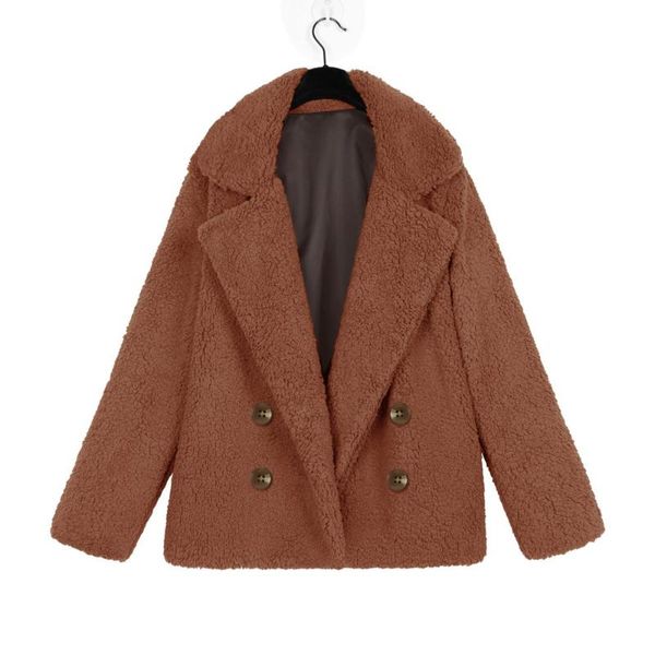 women's wool & blends winter coat women plush solid casual overcoat notched warm double breasted jacket female d91106, Black
women's wool & blends winter coat women plush solid casual overcoat notched warm double breasted jacket female d91106, Black
