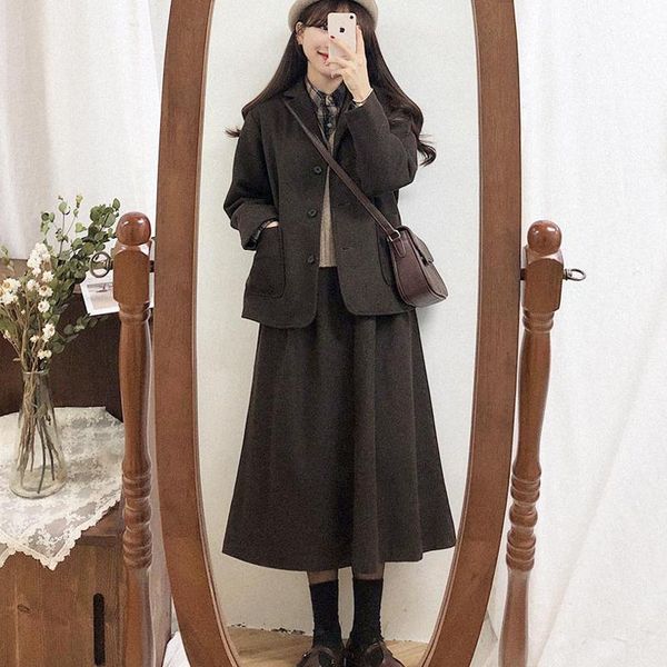 two piece dress women autumn winter sets notched collar short blazers ladies midi skirt suits, White
two piece dress women autumn winter sets notched collar short blazers ladies midi skirt suits, White