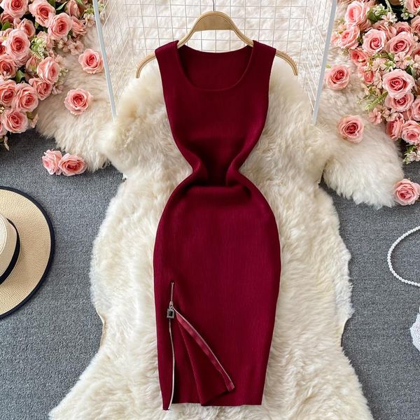casual dresses elastic knitted vest dress women's summer 2021 tight slim zipper split hip wrap sleeveless, Black;gray
casual dresses elastic knitted vest dress women's summer 2021 tight slim zipper split hip wrap sleeveless, Black;gray