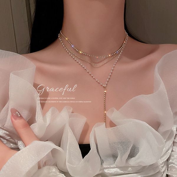 necklace luxury designer chain light temperament multi layer diamond y-shaped pearl women's niche design clavicle accessories, Silver
necklace luxury designer chain light temperament multi layer diamond y-shaped pearl women's niche design clavicle accessories, Silver