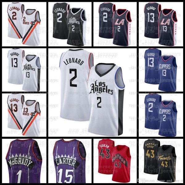 2 kawhi 13 paul leonard george carter 43 pascal men3 15 vince siakam los angeles la clippers toronto raptors jersey, Black;red