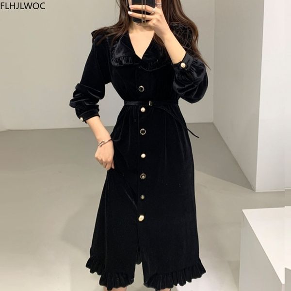 casual dresses french chic korean women peter pan collar year date office lady solid black ruffled elegant single breasted button, Black;gray
casual dresses french chic korean women peter pan collar year date office lady solid black ruffled elegant single breasted button, Black;gray