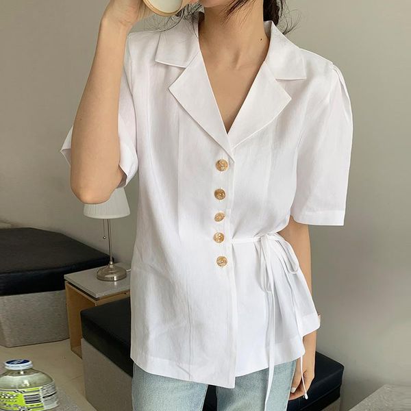 women's blouses & shirts korean summer fashion elegant temperament blouse vintage single breasted side belt short sleeve shirt office l, White
women's blouses & shirts korean summer fashion elegant temperament blouse vintage single breasted side belt short sleeve shirt office l, White