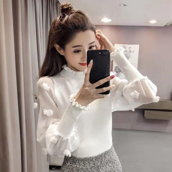 women's blouses & shirts lucyever korean chic floral ruched pullover women fashion patchwork mesh long sleeve femme knitted streetwear, White
women's blouses & shirts lucyever korean chic floral ruched pullover women fashion patchwork mesh long sleeve femme knitted streetwear, White