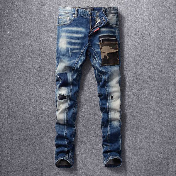 men's jeans american streetwear fashion men retro blue slim fit ripped camouflage pocket patched designer hip hop punk pants ur0t
men's jeans american streetwear fashion men retro blue slim fit ripped camouflage pocket patched designer hip hop punk pants ur0t
