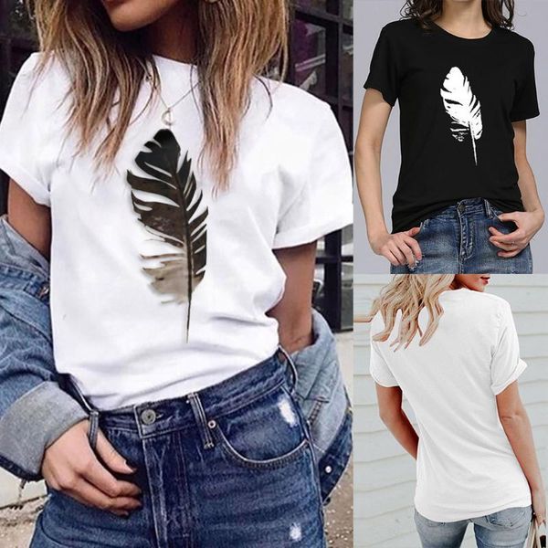 women's t-shirt fashion women loose short-sleeved leaf print t shirts ladies casual o-neck ropa de mujer 2021 poleras, White
women's t-shirt fashion women loose short-sleeved leaf print t shirts ladies casual o-neck ropa de mujer 2021 poleras, White