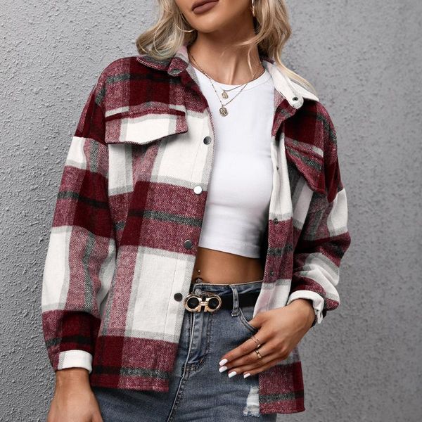 women's jackets fall 2021 rhick cashmere long sleeved plaid jacket coat loose casual shirt women plush single breasted, Black;brown
women's jackets fall 2021 rhick cashmere long sleeved plaid jacket coat loose casual shirt women plush single breasted, Black;brown