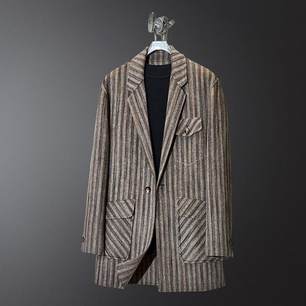 men's wool & blends autumn winter striped plaid suit double faced overcoat medium length woolen windbreaker coat, Black
men's wool & blends autumn winter striped plaid suit double faced overcoat medium length woolen windbreaker coat, Black