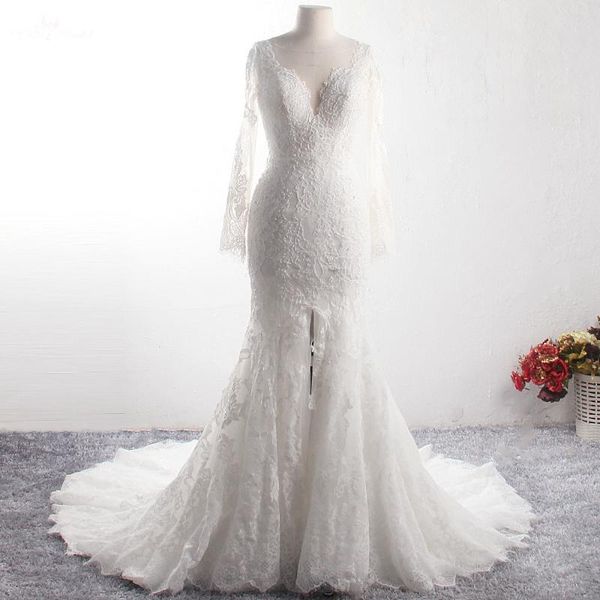 other wedding dresses lz369 yiai ivory nice lace pearls dress long sleeve mermaid side split beach, White
other wedding dresses lz369 yiai ivory nice lace pearls dress long sleeve mermaid side split beach, White