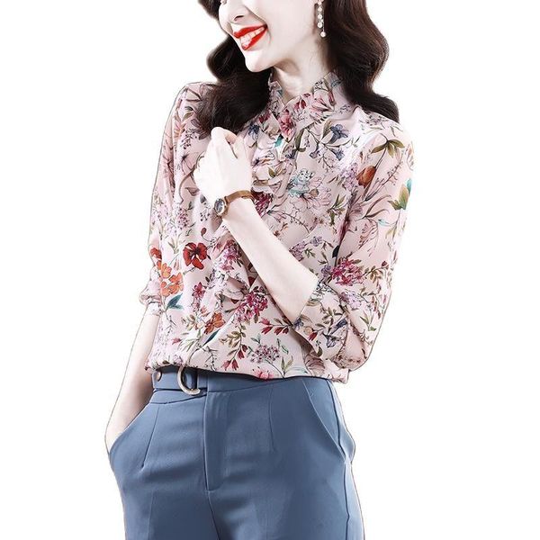 women's blouses & shirts women spring summer style lady casual long sleeve v-neck flower printed chiffon blusas df4093, White
women's blouses & shirts women spring summer style lady casual long sleeve v-neck flower printed chiffon blusas df4093, White
