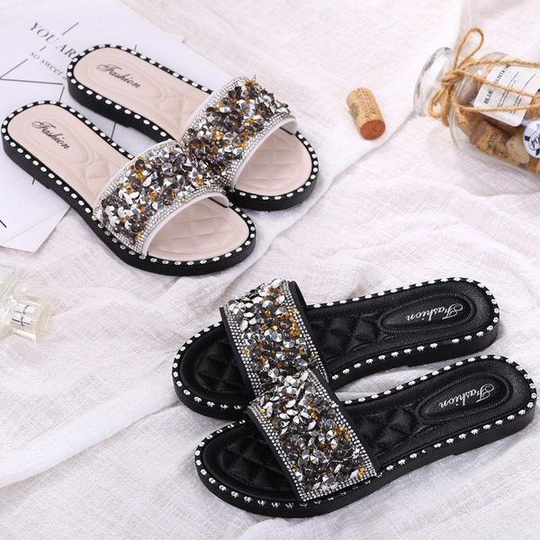 slippers outer wear fashion ladies summer flat bottom women all-match rhinestones, Black
slippers outer wear fashion ladies summer flat bottom women all-match rhinestones, Black