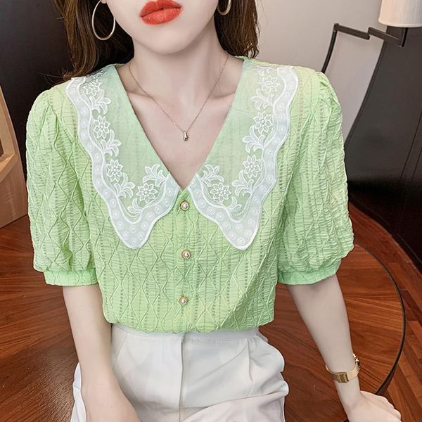 women's blouses & shirts french baby collar shirt female sweet age reduction 2021 summer fashion design pleated bubble sleeve top, White
women's blouses & shirts french baby collar shirt female sweet age reduction 2021 summer fashion design pleated bubble sleeve top, White